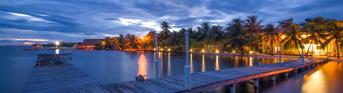 Boardwalk in Placencia, Belize at night.