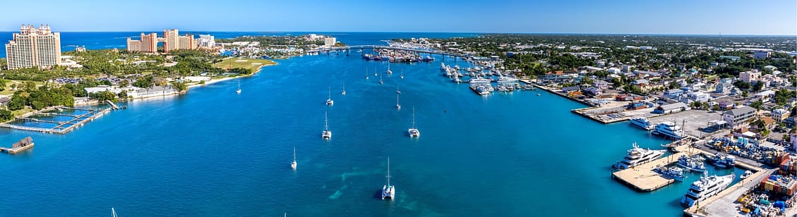 Paradise Island and downtown district of Nassau, Bahamas