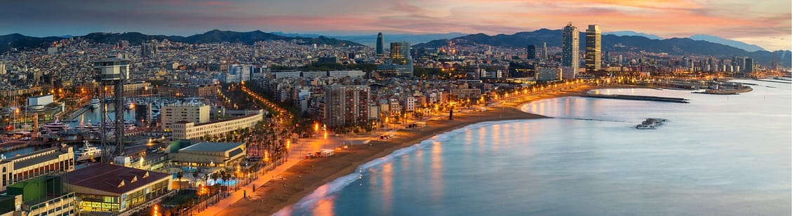 Barcelona beach on morning sunrise