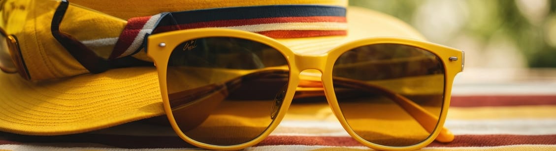 yellow sunglasses and yellow hat summer concept