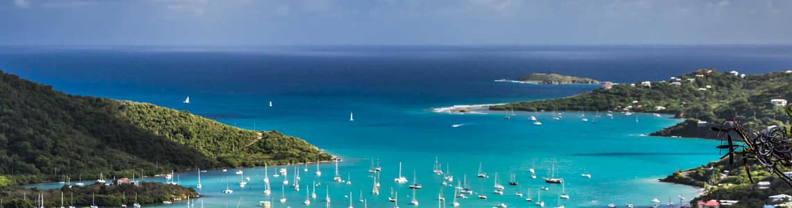 A spectacular view from the Coral Bay overlook on St John, US Virgin Islands in the Caribbean.