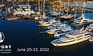 Aerial view of Newport Charter Yacht Show, showcasing luxury yachts in a marina, dated June 20-23, 2022.