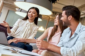 broker working with clients