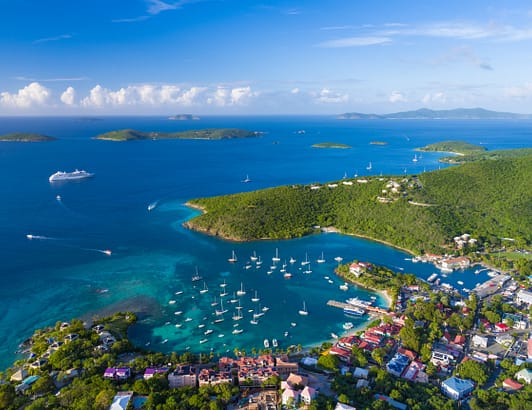 Virgin Islands Coastline with yacht and bright blue water