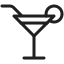 Martini glass icon with lemon garnish and straw on transparent background.