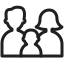 Icon of a family consisting of two adults and one child, representing family or parental themes.