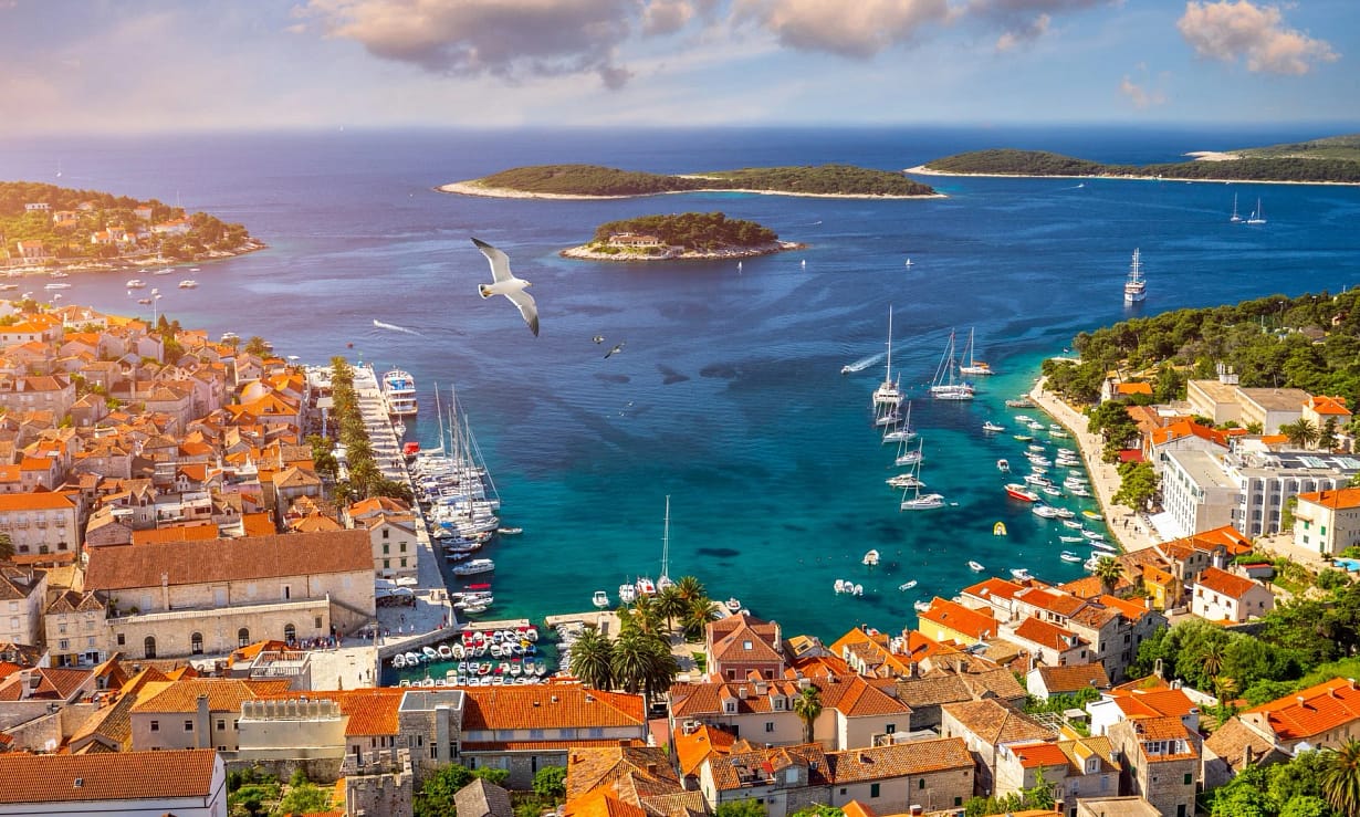 Hvar Croatia from above with a harbor view