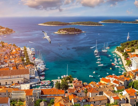 Hvar Croatia from above with a harbor view