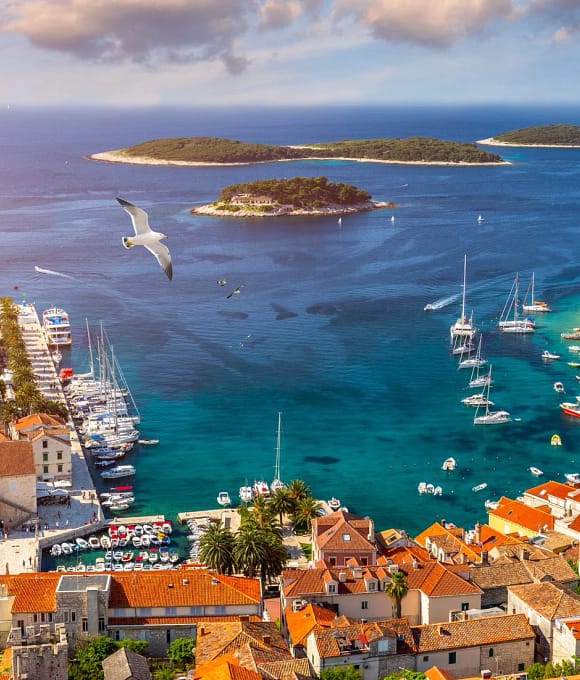 Hvar Croatia from above with a harbor view
