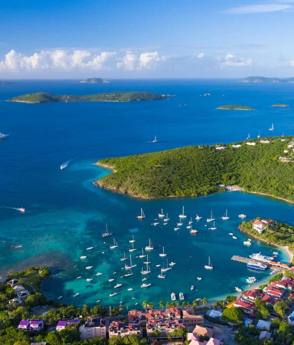 Virgin Islands Coastline with yacht and bright blue water